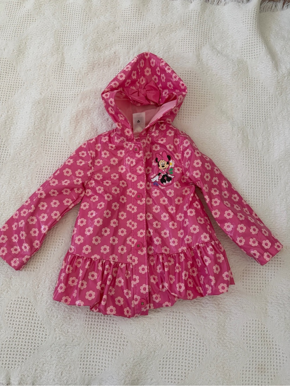 Disney Pink Floral Minnie Mouse Hooded Raincoat with Ruffle Hem
